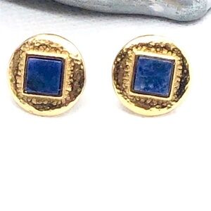 NWT Stephanie Kantis Sodalite 24K Gold Plated Festival Stud Earrings